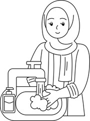 people washing hands outline coloring printable for kid