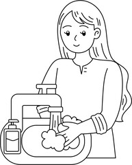 people washing hands outline coloring printable for kid