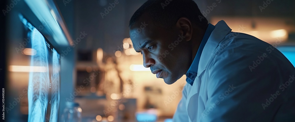 Aufkleber a focused scientist examining an x-ray in a laboratory setting.