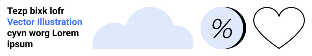 Cloud shape, percentage symbol, heart icon. Ideal for weather apps, statistics, data visualization, love-themed campaigns, online stores, web design, social media graphics. Landing page