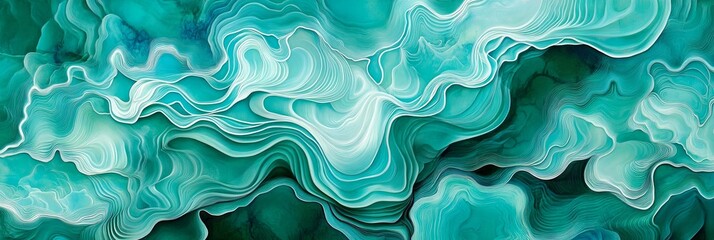 Obraz premium Abstract Teal and White Swirling Waves Digital Art