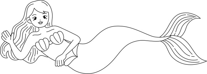 cute mermaid outline coloring printable