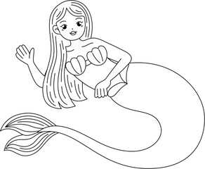 cute mermaid outline coloring printable