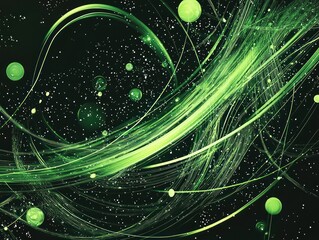 Abstract background featuring vibrant green lines and circles, ideal for graphic designs