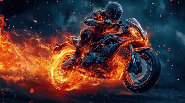 Fiery sport motorcycle abstract background