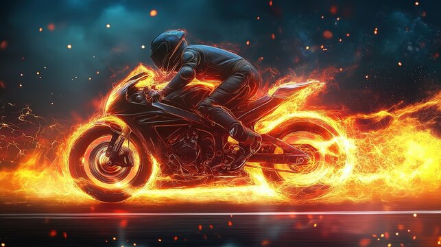 Fiery sport motorcycle abstract background