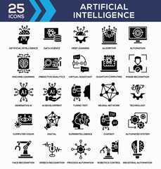 Artificial Intelligence Black Glyph Icon Collection