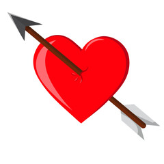 Red heart pierced by an arrow of love