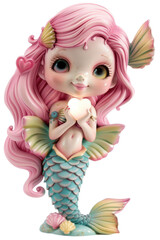 Colorful mermaid figurine with pink hair and seashell details