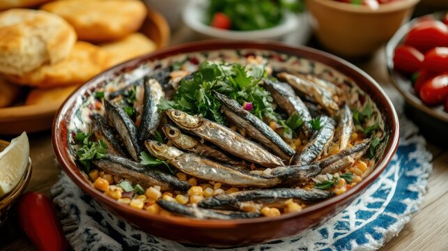 Black Sea region's hamsi tava (fried anchovies) served with cornbread
