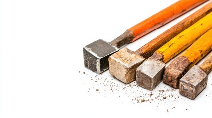 Colorful Pencils and Wood Blocks Scattered on White Surface
