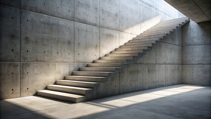 Obraz premium A concrete staircase leading upwards towards a bright light source, casting shadows on the floor and walls.