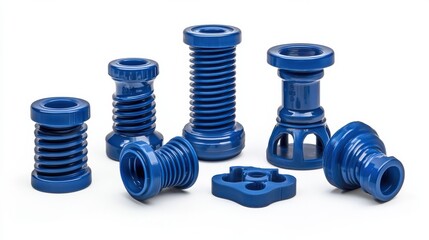 Assortment of Blue Steel Mechanical Springs and Industrial Components