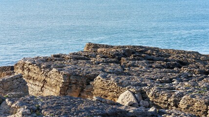 rocky shore of the mediterranean sea in the north of the state of israel