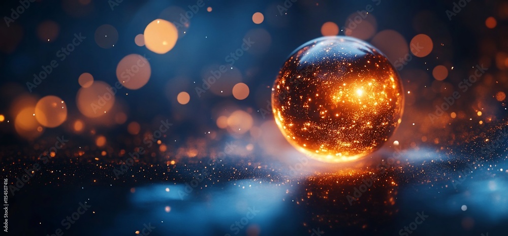 Aufkleber a glowing orb surrounded by shimmering bokeh lights in a mystical setting.