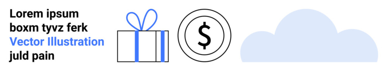 Gift box with a ribbon, dollar coin with a dollar sign, and a cloud icon. Ideal for themes thumbs up gifting, finance, savings, cloud services, online storage, digital technologies and e-commerce