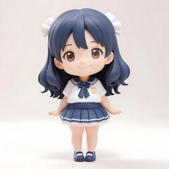 Adorable 3D Anime Girl Sailor Outfit Blue Hair White Background