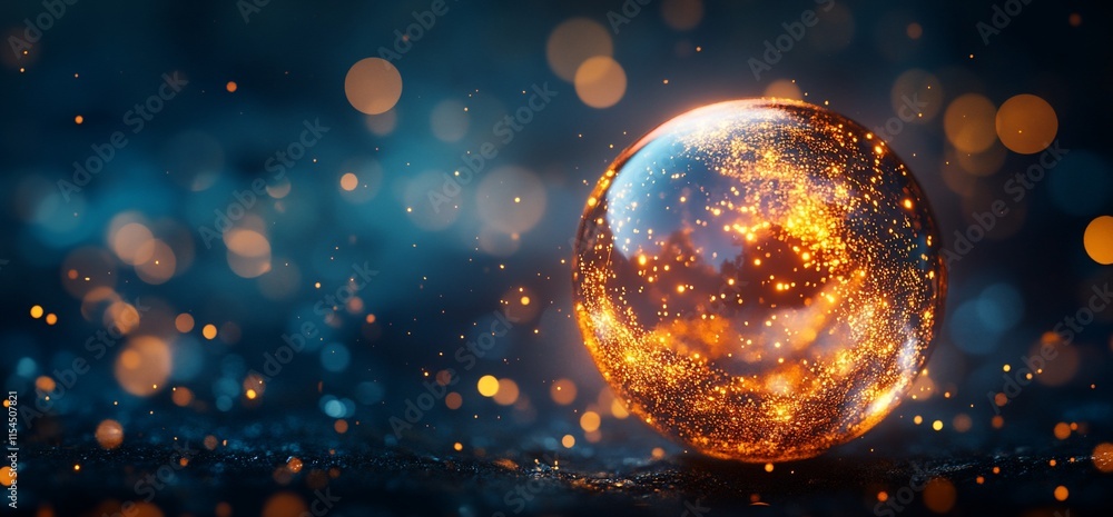 Poster a glowing orb surrounded by shimmering particles and a mystical background.
