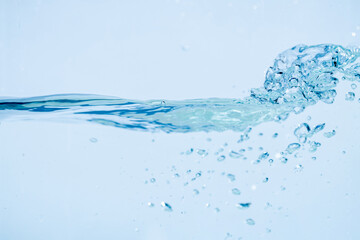 Water splash isolated on white background, Air Bubbles Float Up Under Blue Water. Pure Water Wave, Oxygen Relaxation. Blue bubbles Water Textured.