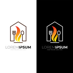 Restaurant logo with barbecue design combination, kitchen icons