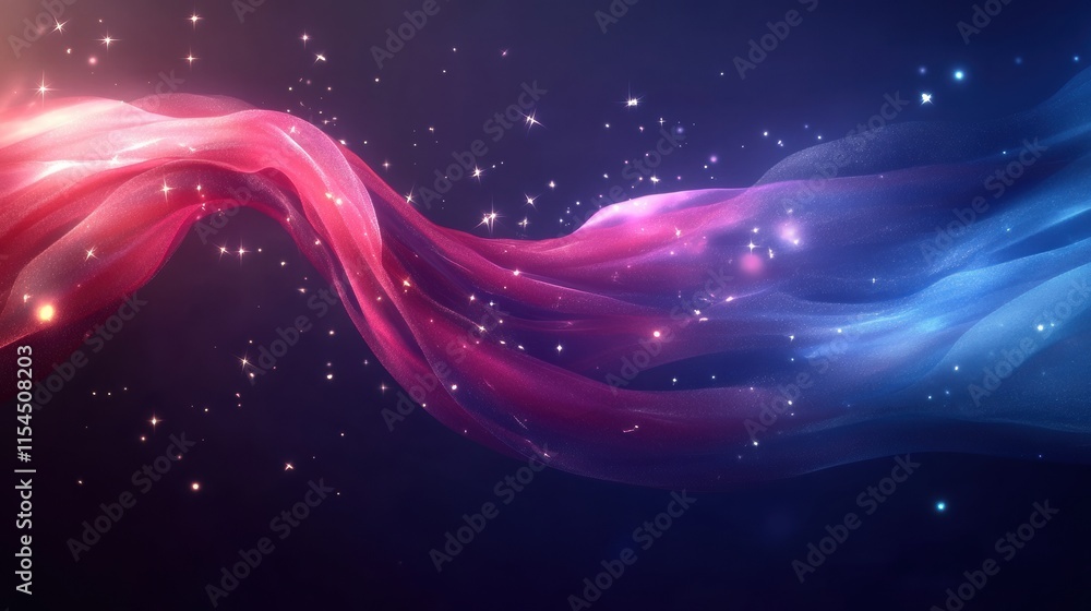 Poster flowing american flag fabric texture with vibrant colors and starry backdrop. generative ai