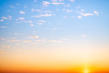 Beautiful , luxury soft gradient orange gold clouds and sunlight on the blue sky perfect for the background, take in everning,Twilight, Large size, high definition landscape photo