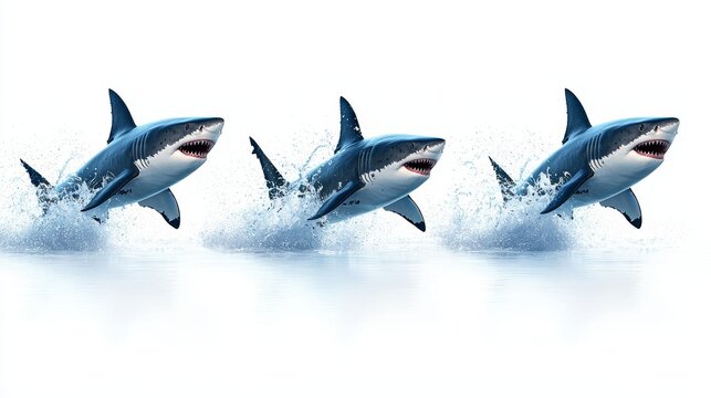violent shark, rapid swimming motion effect, photorealistic details, isolated on white background