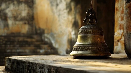 Obraz premium A brass bell used in rituals, symbolizing connection to the divine and spiritual awakening