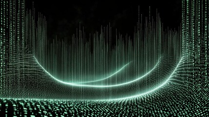 Abstract digital landscape with glowing lines and data visualization.