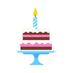 simple cartoon birthday cake with burning candles vector illustration isolated transparent background