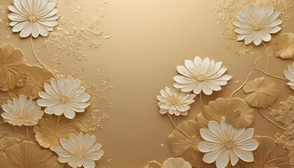 Elegant Golden and White 3D Floral Wall Art