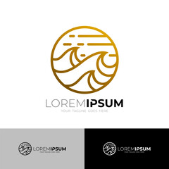 wave logo inside a circle, line style design, vintage logos