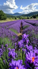 Naklejka premium Lavender Fields in Provence - Vibrant Purple Flowers | Nature Scenery | Travel Destination, Lavender Fields in Provence - Vibrant Purple Flowers | Nature Sc