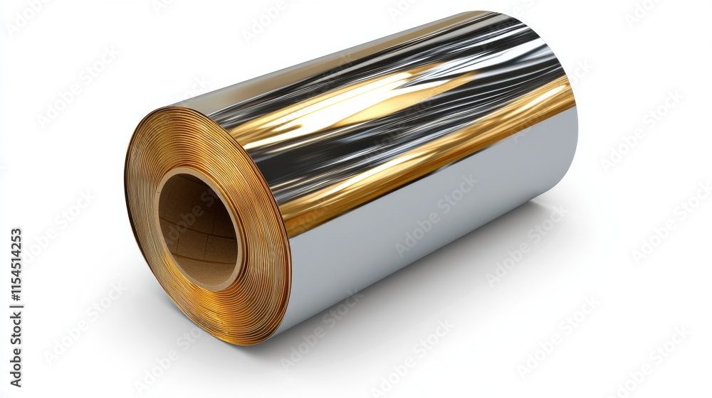 Poster shiny metallic foil roll with reflective surface and geometric patterns
