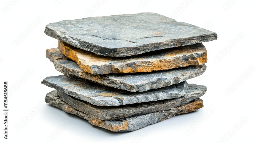 Poster stacked slabs of weathered slate rock with rustic textured surface
