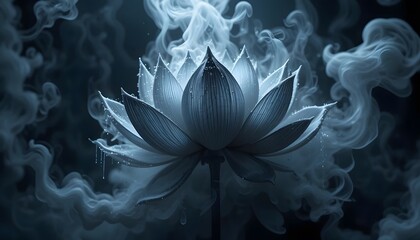 Fototapeta premium Mystical Lotus Bloom in Smoke: A Serene and Ethereal Image