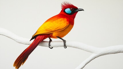 Obraz premium Vibrant Scarlet Bird on White Branch