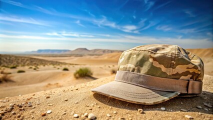 American military patrol cap worn by soldier in desert environment