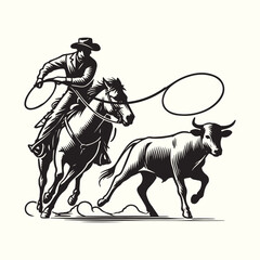 cowboy horseback lasso throwing in front of a calf © ShahAlam