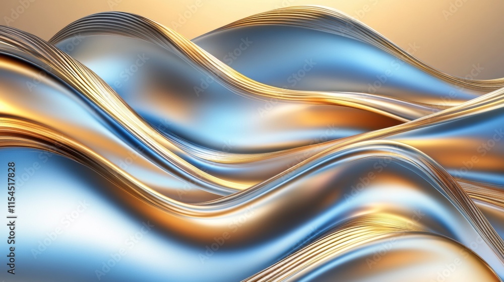 Poster colorful abstract 3d waves create a mesmerizing fluid motion with golden and blue hues. generative a