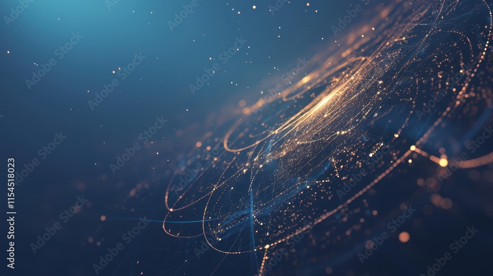 Poster abstract digital visualization of interconnected data points and lines.