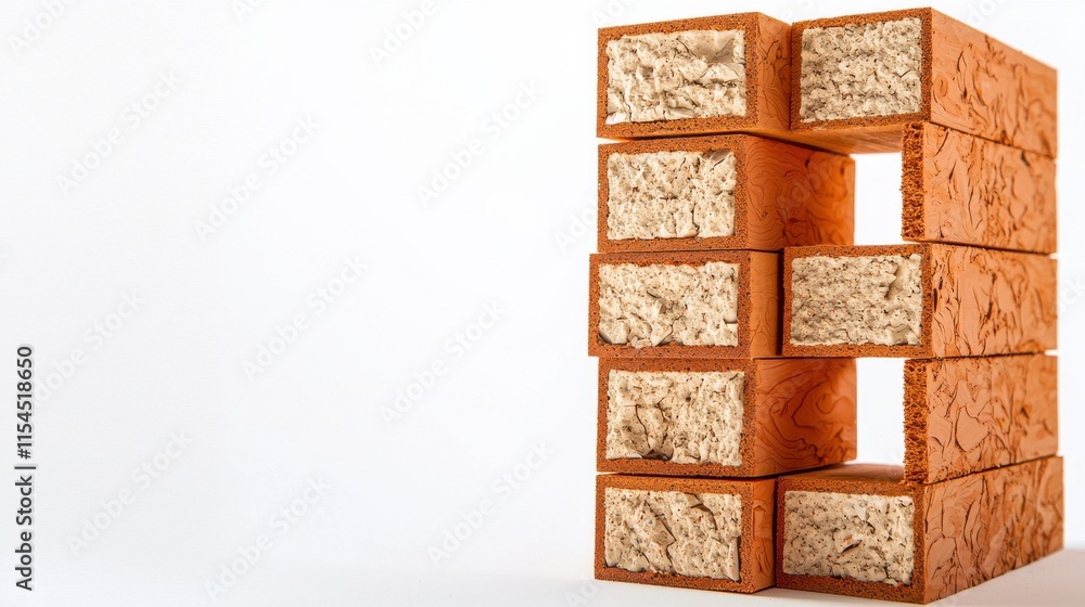 Poster stacked brick wall with geometric patterns and textured surface in rustic industrial style