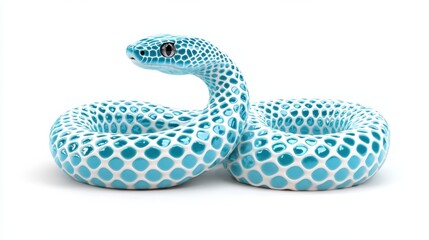 Striking Blue and White Patterned Snake Coiled and Ready to Strike
