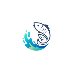 two small fish are jumping in the water and are in a circle shape