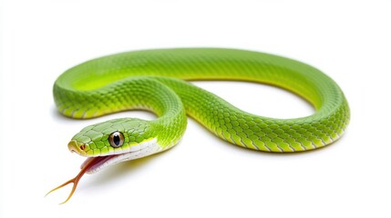 Coiled Green Venomous Snake Lurking in Lush Jungle Habitat