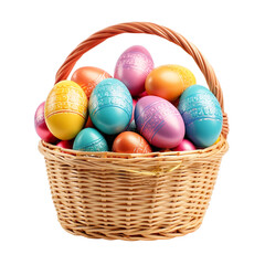 Basket of easter eggs on transparent background