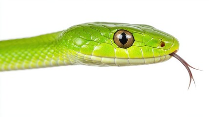 Fototapeta premium Close up of Striking Green Venomous Snake in Natural Habitat