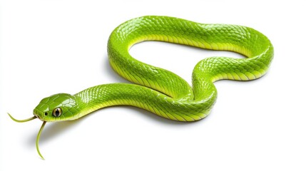 Fototapeta premium Vibrant Green Snake Coiled and Ready to Strike in Lush Tropical Environment