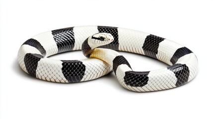 Fototapeta premium Black and White Striped Venomous Snake Coiled and Slithering in Nature