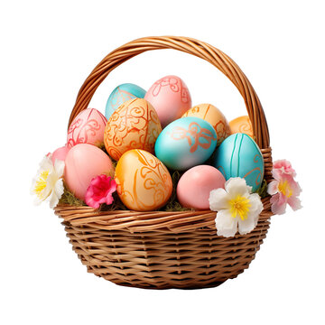 Basket of easter eggs on transparent background